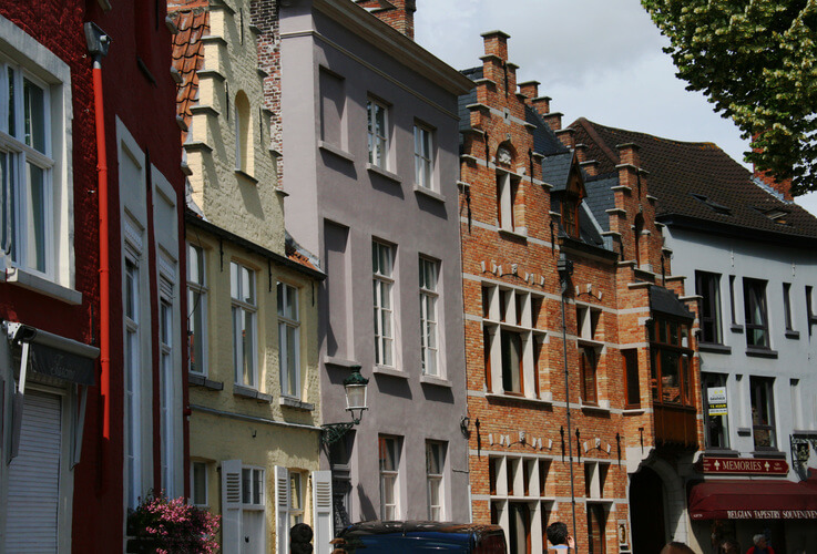 Stepped gable buildings on a Bruges street